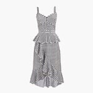 Spaghetti-strap ruffle dress in gingham silk